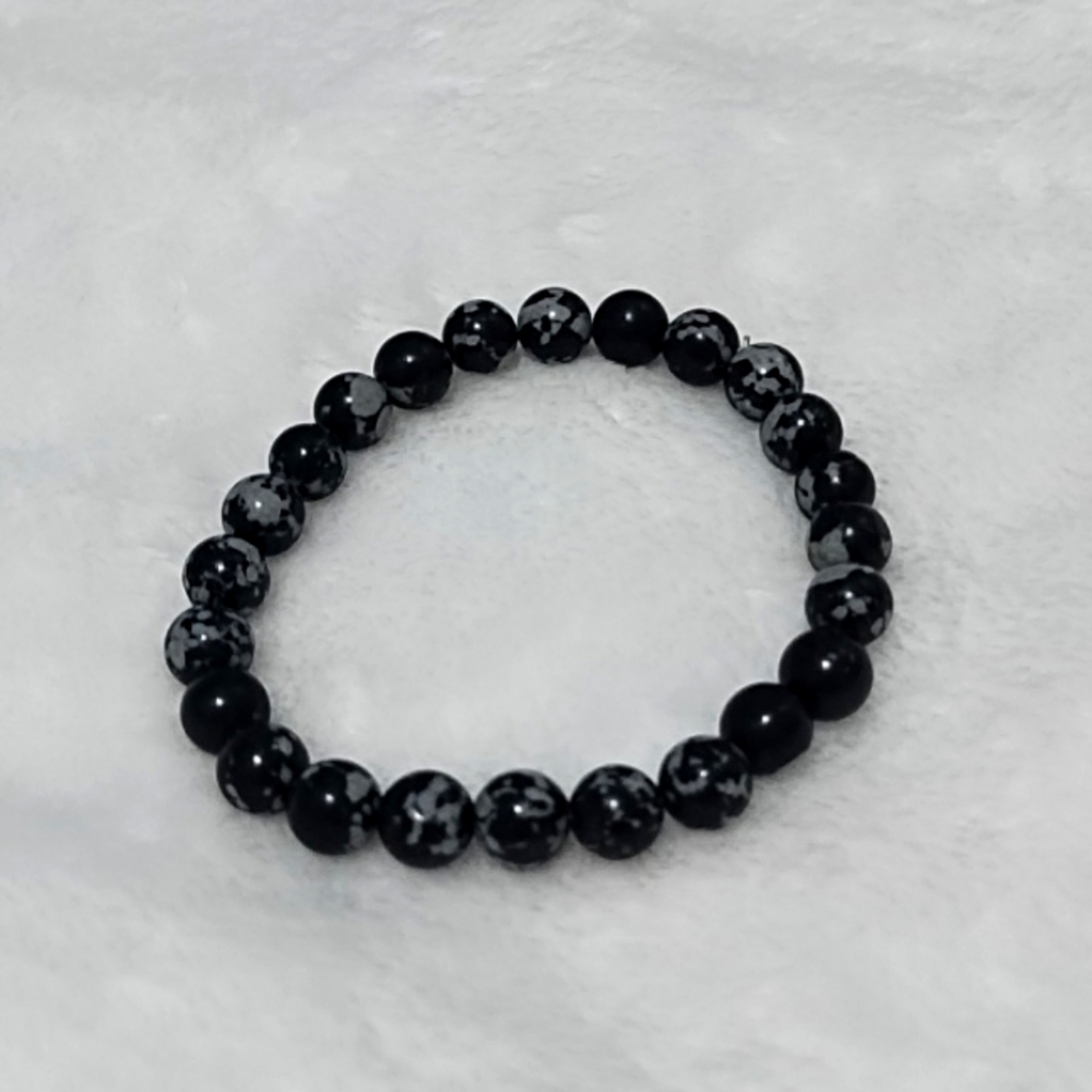 Handmade - Snowflake Obsidian Gemstone Bracelet